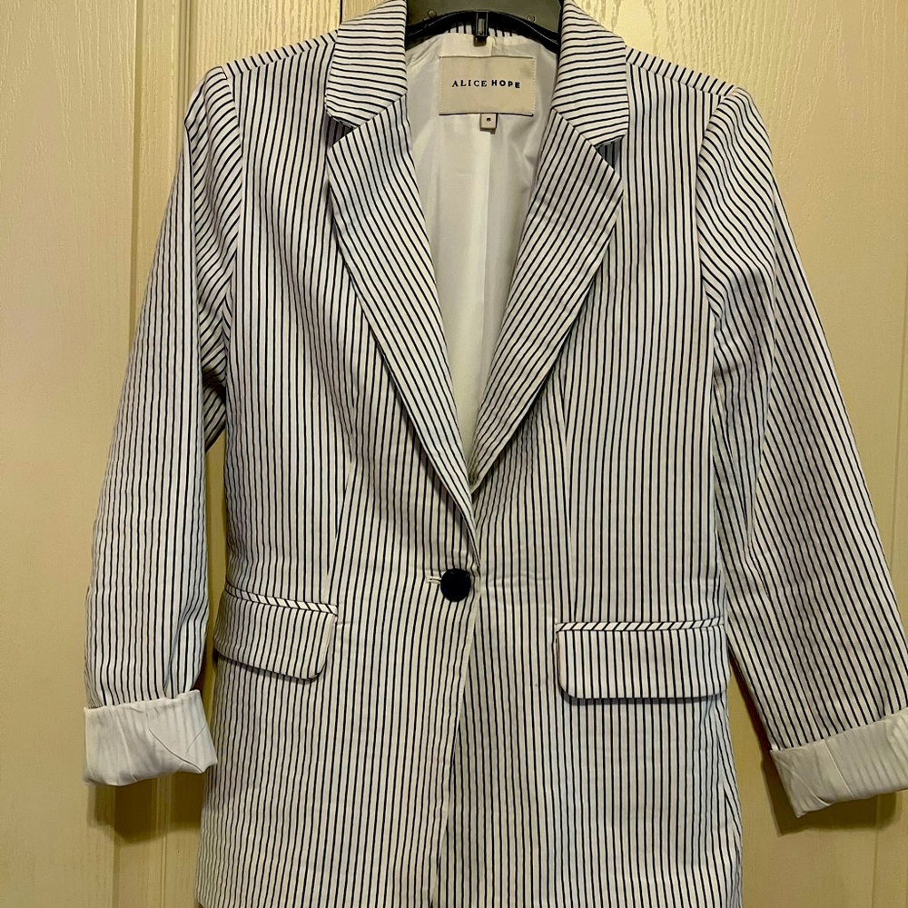 Blazer. White with blue stripes. Never worn
